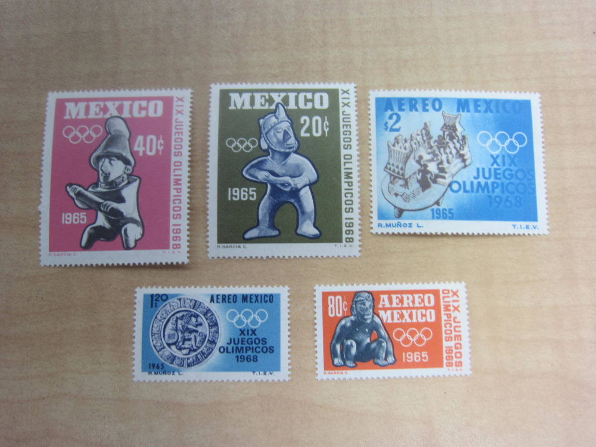 ★☆外国切手　メキシコ発行　プレ・オリンピック記念　切手　バラ5枚　1965☆★_画像2