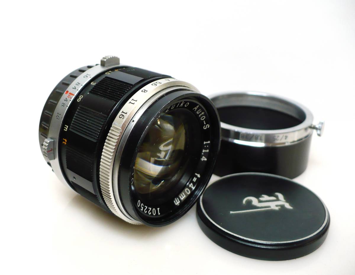 ☆OLYMPUS PEN F 用 ◇ G.Zuiko Auto-S 1:1.4 f=40mm ◇フード付き www