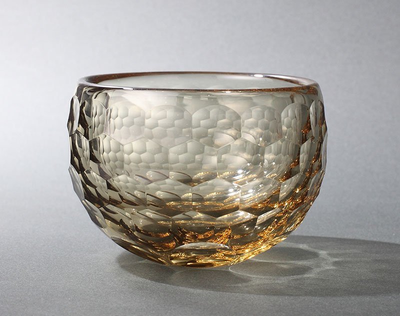 【深和】由水常雄 正倉院ガラス器写白瑠璃碗 共箱 保証品