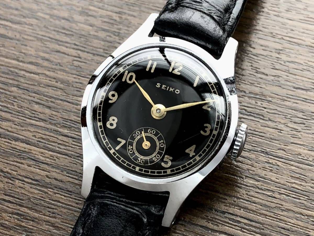 希少 ★ 精工舎 セイコー SEIKO 1930年代〜 モリス8型 戦前 全数字 黒文字盤 スモセコ 手巻 動作品 検) 戦中 ブラック SEIKOSHA _画像1