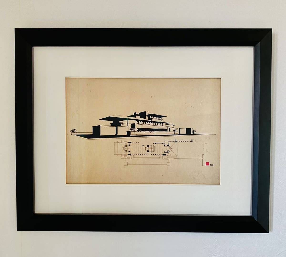 激レア　限定品　フランクロイドライト　Frank Lloyd WRIGHT LIMITED Ed. 世界遺産　Robie House ロビーハウス　額縁付き　模写_画像7