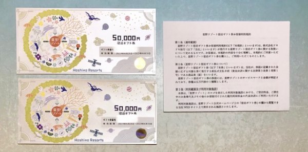 星野リゾート宿泊ギフト券 10万円分 5万円×2枚 2022年4月19日期限 12A 