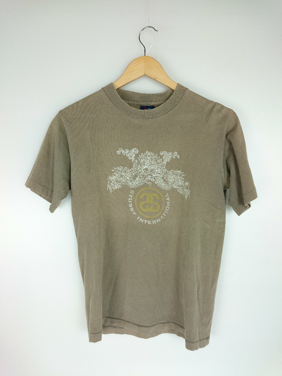 STUSSY 柔らかな質感の 【94%OFF!】 Tシャツ S コットン ブラウン センターロゴ 紺タグ made in USA