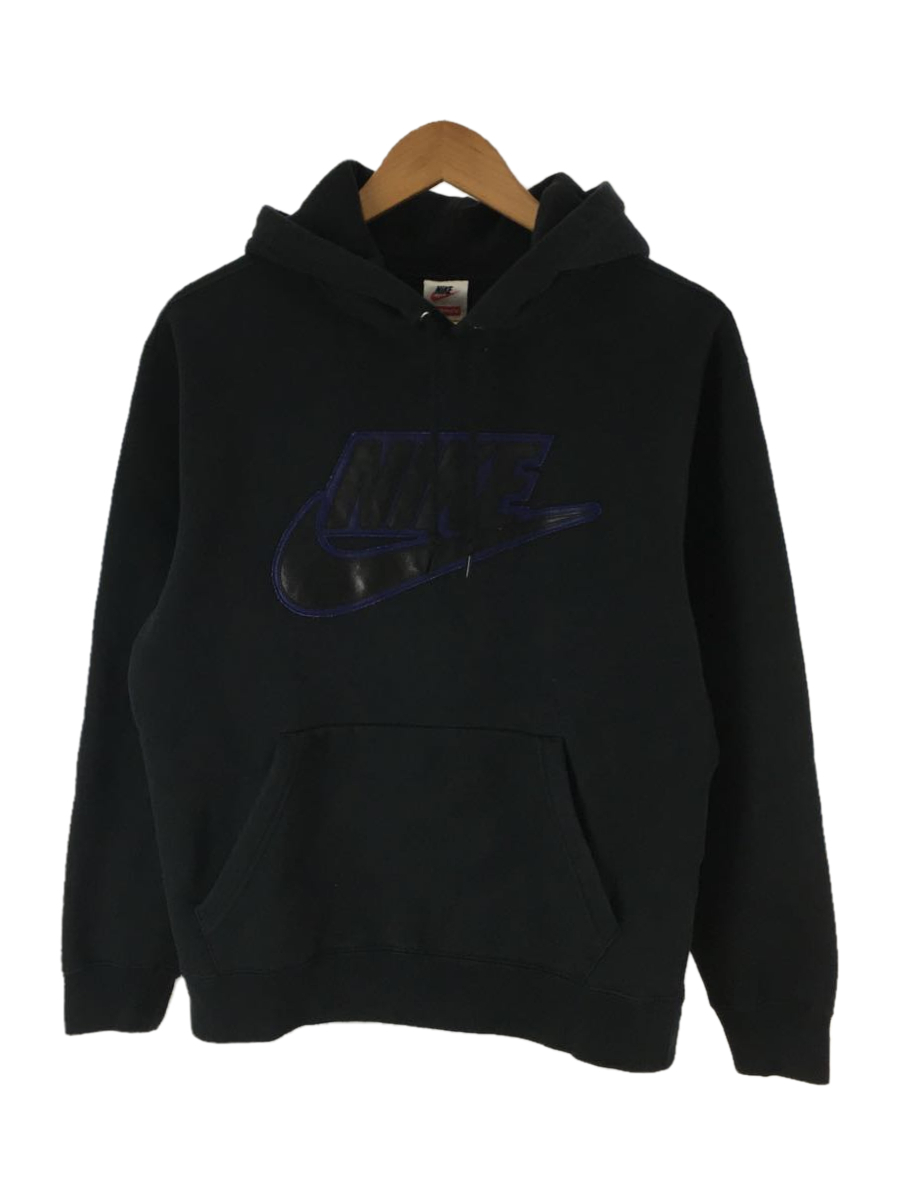 Supreme◇2019AW NIKE Leather Applique Hooded Sweatshirt/S/BLK