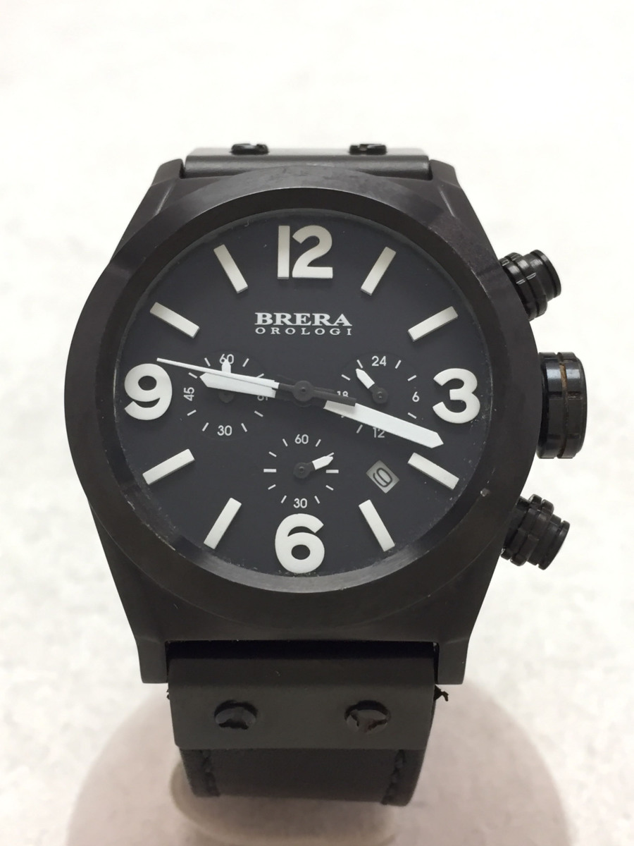 BRERA OROLOGI◇クォーツ腕時計/アナログ/レザー/BLK/BLK | bioimune