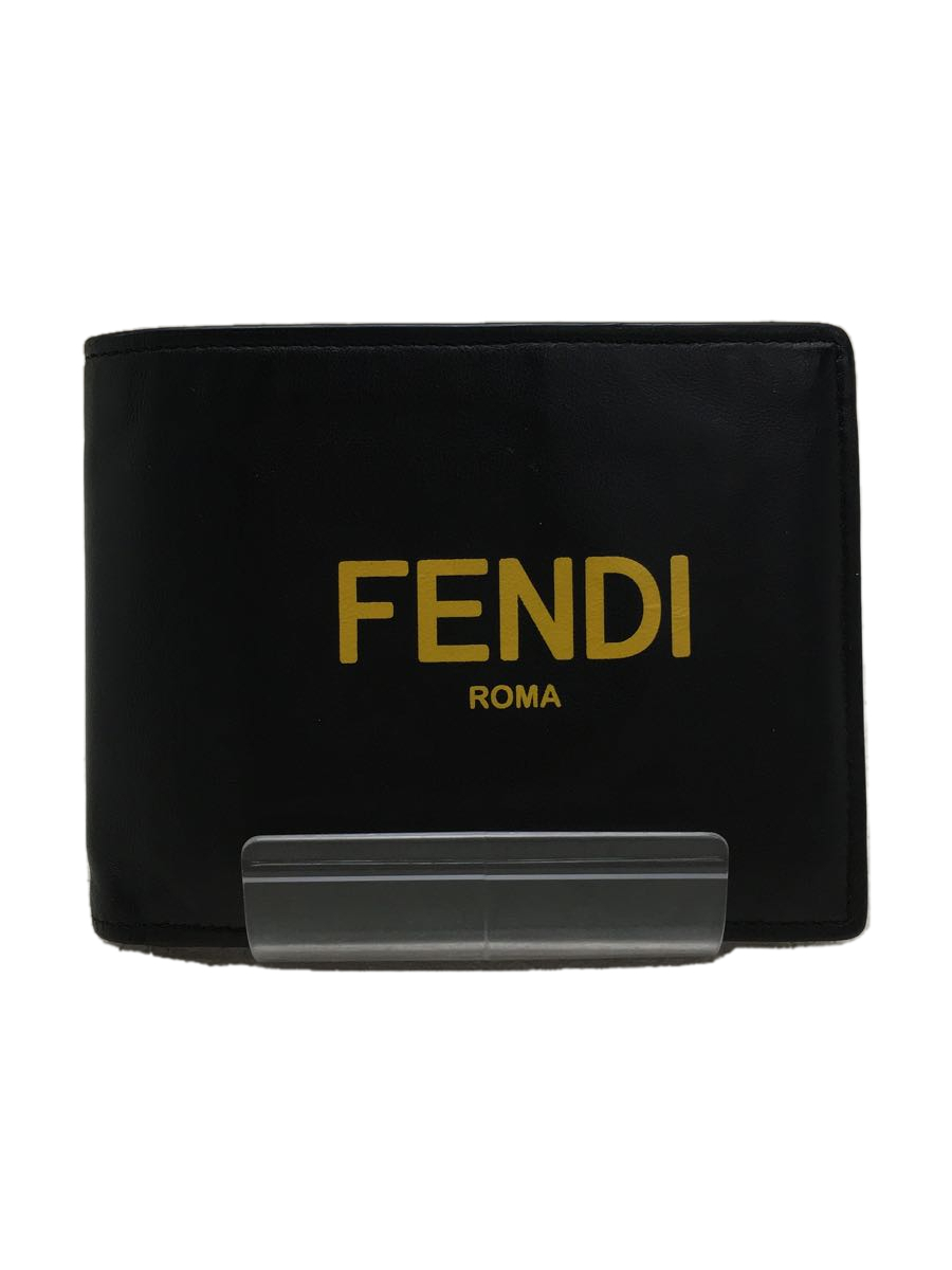 FENDI◆FENDI ROMA/2つ折り財布/ロゴ/レザー/ブラック 二つ折り財布（小銭入れあり）