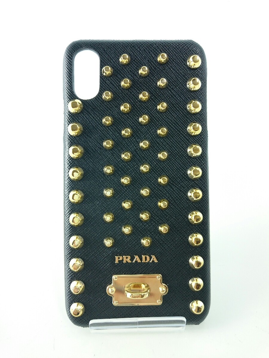 PRADA◇チェーン付きiPhoneケース 1ZH083/スタッズ/iPhone XS Max/黒