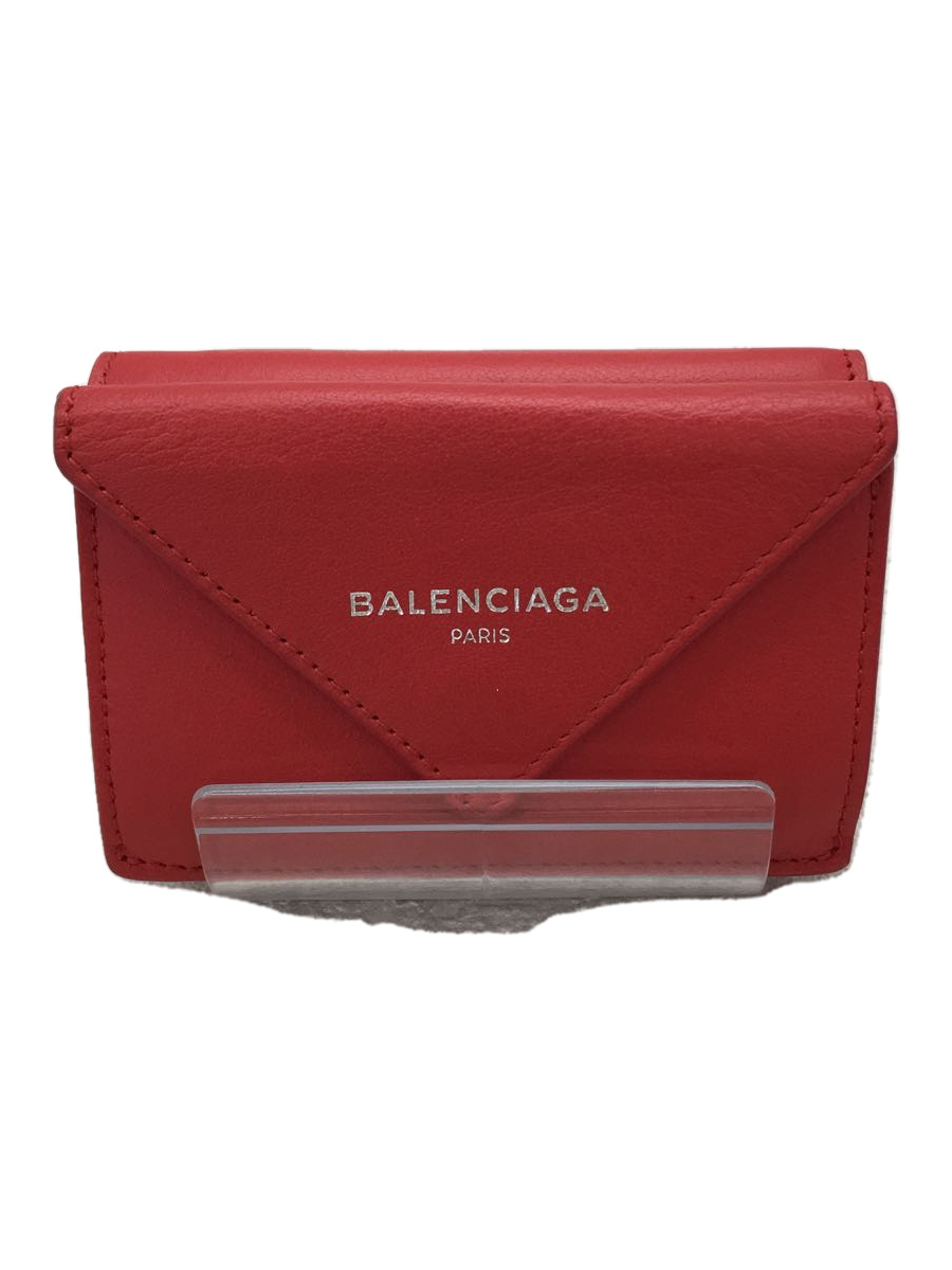 BALENCIAGA◇ペーパーミニウォレット/3つ折り財布/レザー/レッド