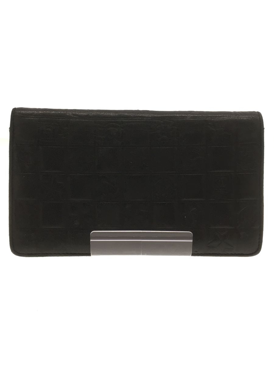 CHANEL◇長サイフ_アイコンライン_ココマーク_レザー/レザー/BLK