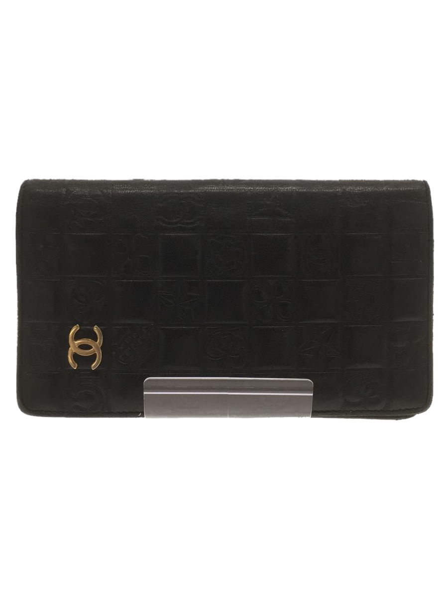 CHANEL◇長サイフ_アイコンライン_ココマーク_レザー/レザー/BLK