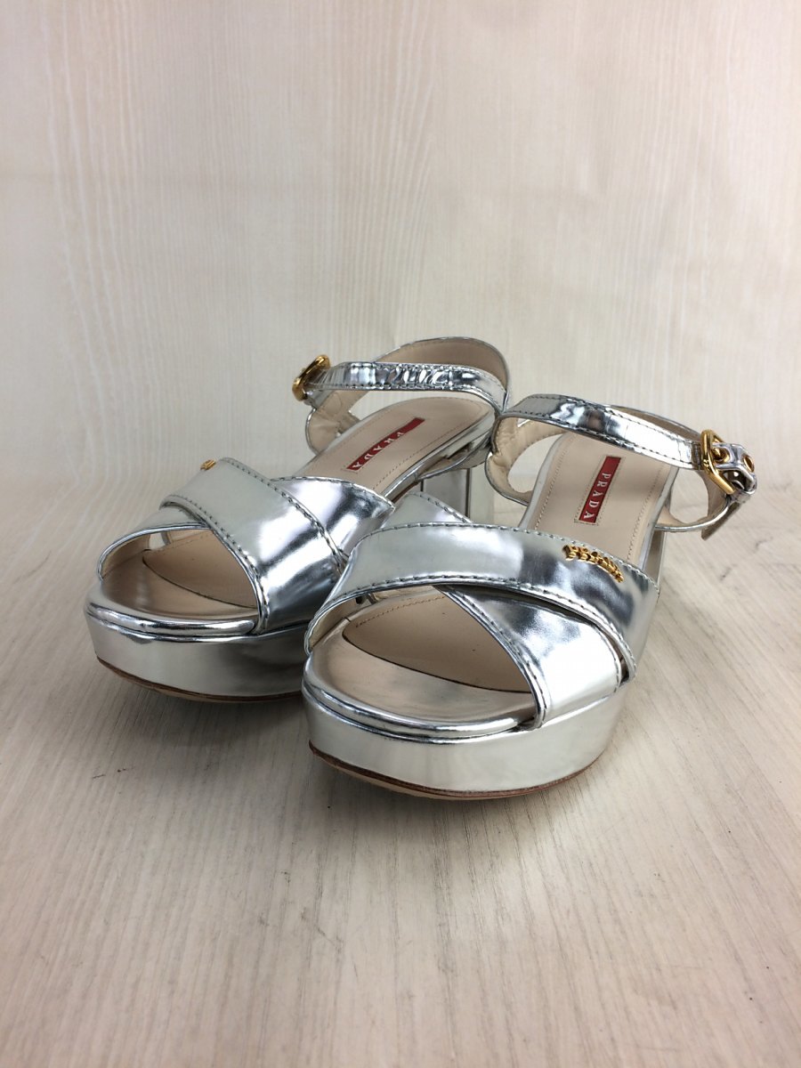 PRADA◇サンダル/36/23㎝/SLV/レザー/アンクルストラップ/チャンキー