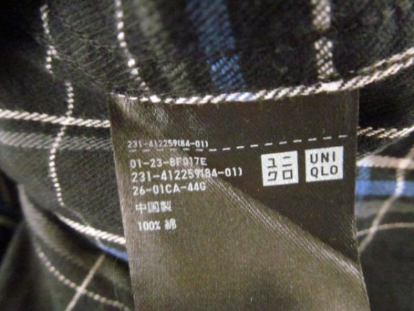 (47768)ユニクロ　チェック　長袖　コットン　シャツ　ブラック系　XL　USED_カラー　ブラック系