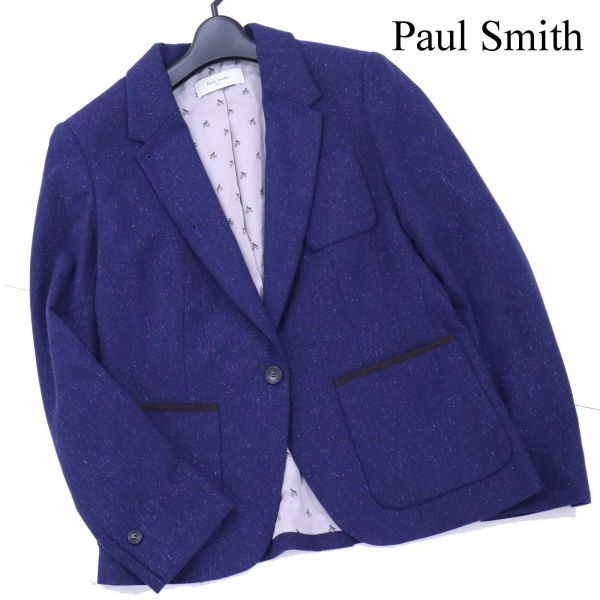 Paul Smith PAUL ポールスミス 通年 シルク混♪ ネップ 1B テーラード ジャケット ブレザー Sz.40　レディース 紺 日本製　D2T00593_3#O_画像1
