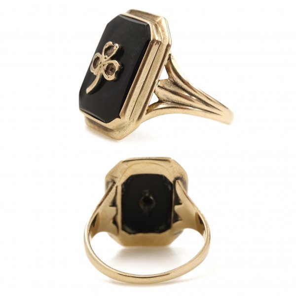 40s50s Vintage BARRASSO & BLASI 10K Gold clover black onyx ring Shamrock American made ..10 pure gold ring 