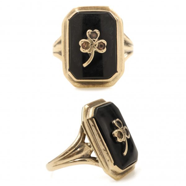 40s50s Vintage BARRASSO & BLASI 10K Gold clover black onyx ring Shamrock American made ..10 pure gold ring 