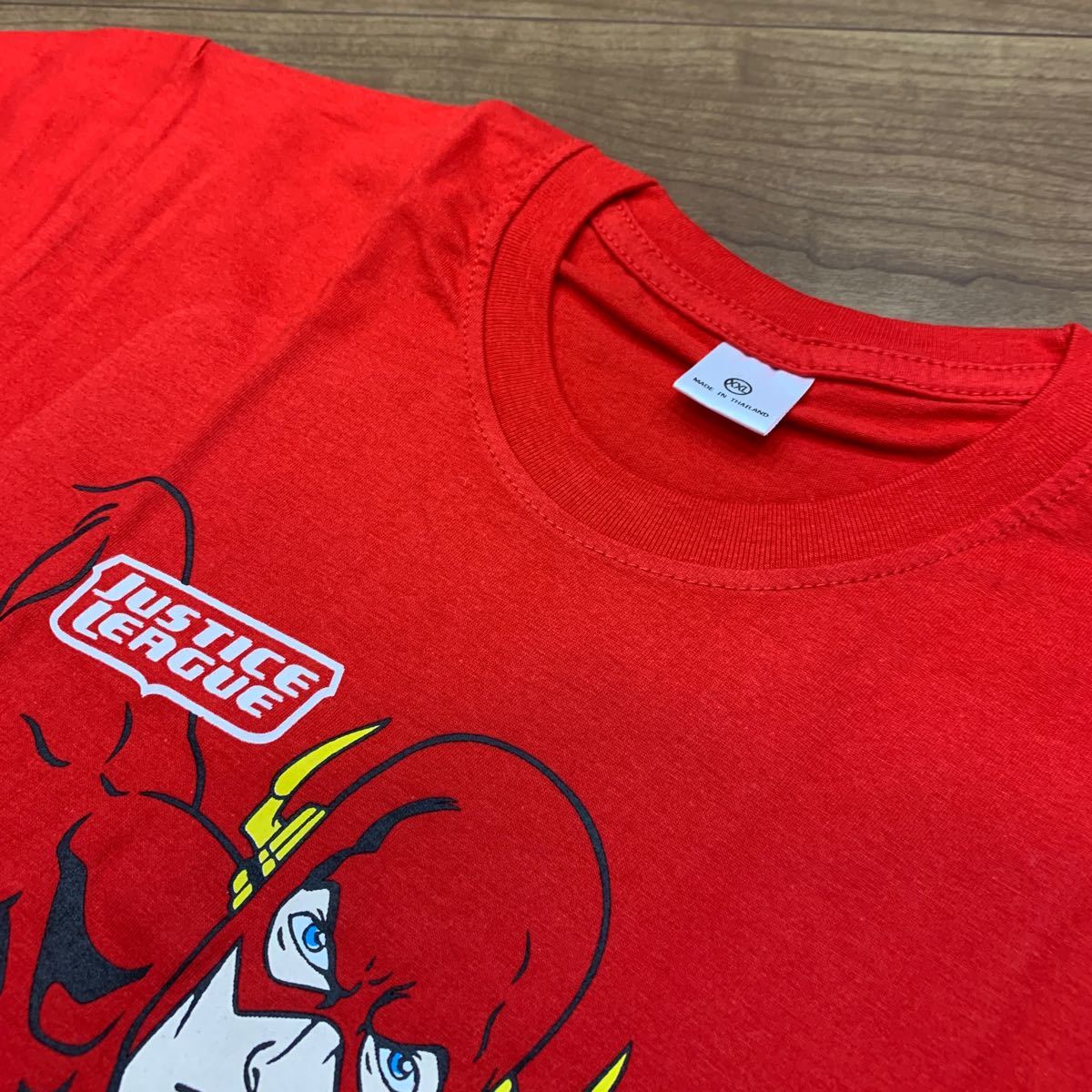 新品未使用140XXLジャスティスリーグFLASHフラッシュ赤ロゴマーク半袖Tシャツ子供服キッズアメコミヒーロー Tシャツ