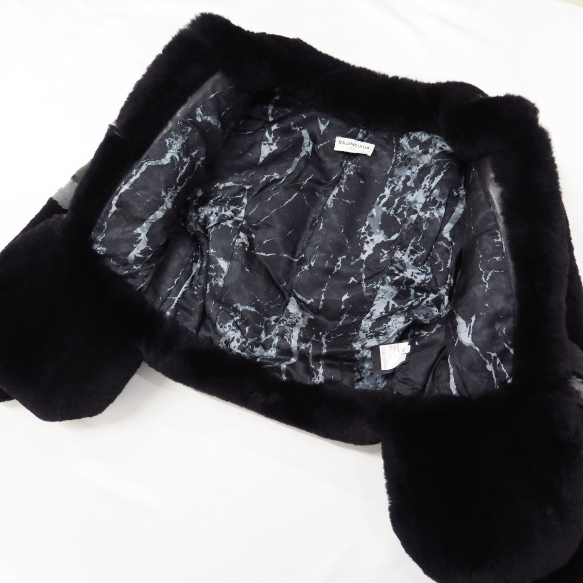 2013 BALENCIAGA FOX FUR LAMB LEATHER TRIM JACKET 36 バレンシアガ