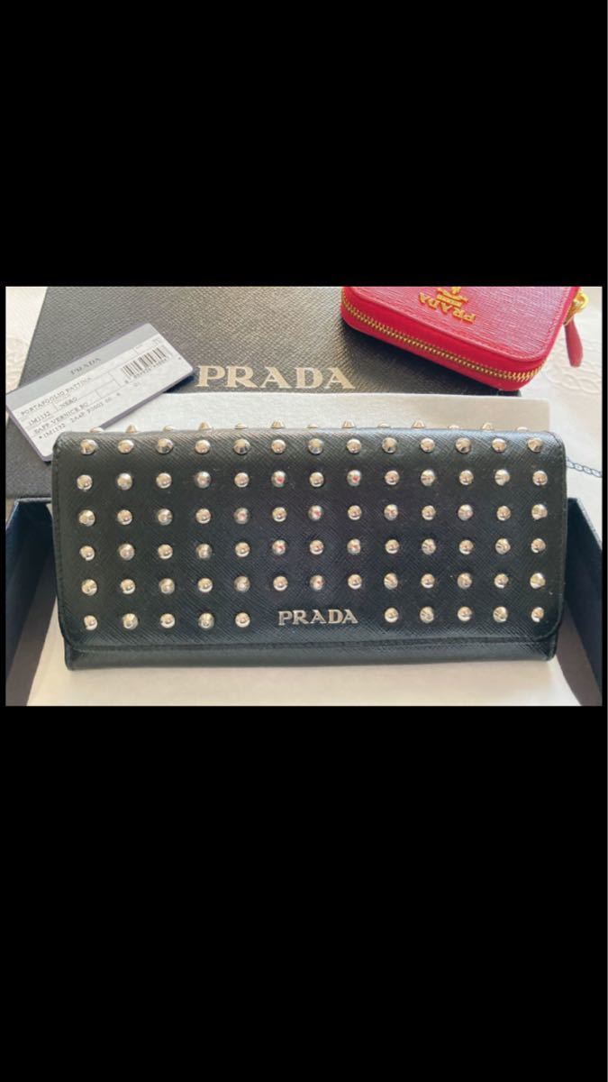 新品☆プラダ・スタッズ+バイカラー☆ユニセックス☆財布☆二折