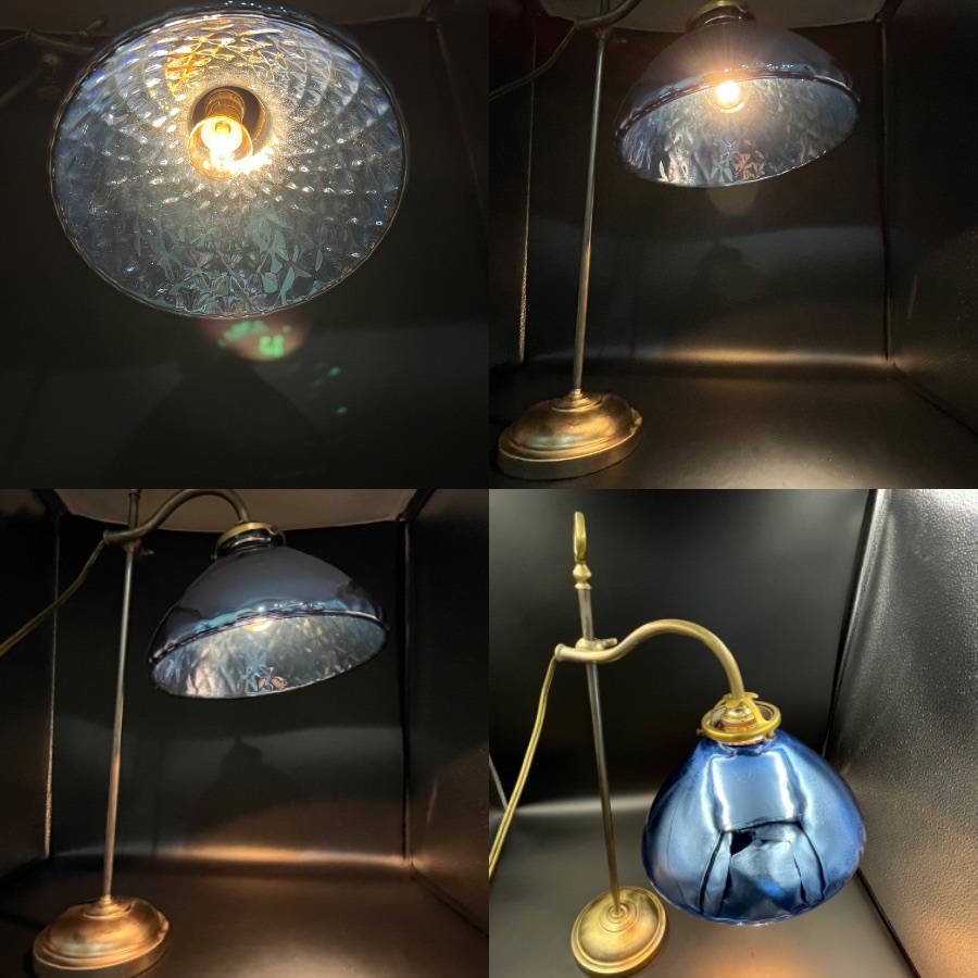 超希少】マーキュリーグラス Mercury Glass ブルー 青 ランプ シェード