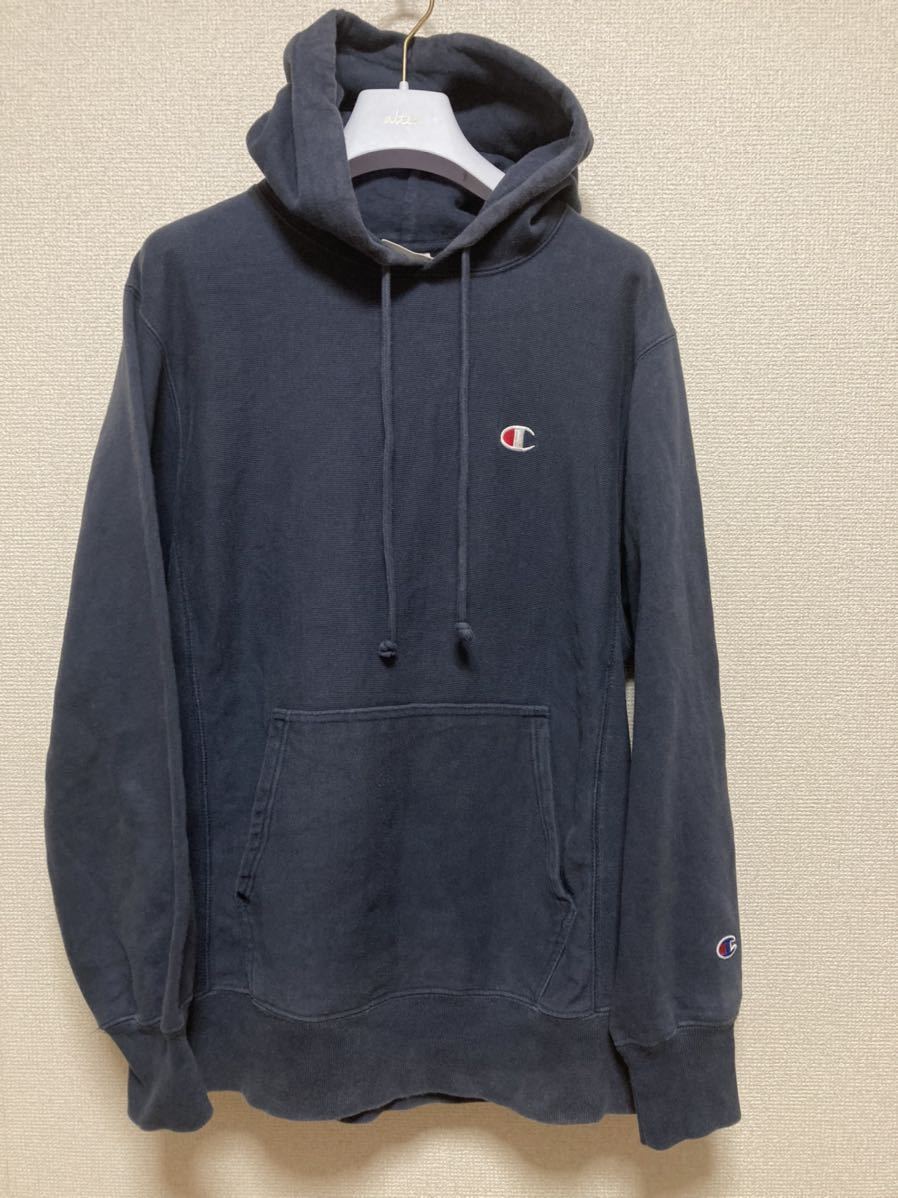 USA古着 Champion チャンピオンリバースウィーブ スウェットパーカー REVERSE WEAVE フーディ ナス紺 ネイビー M_画像1