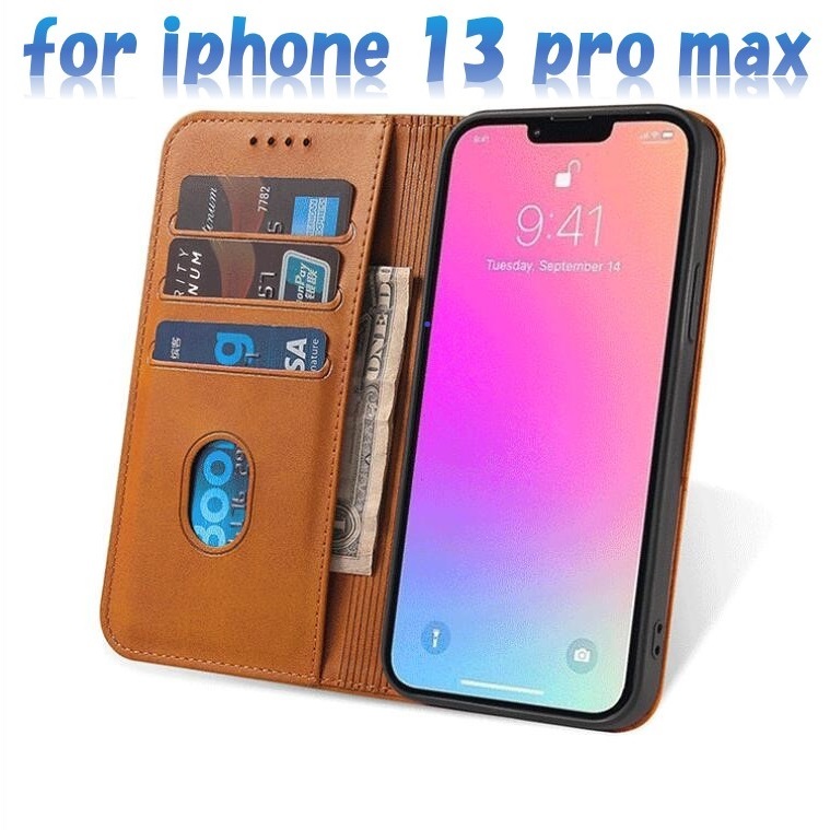 iPhone 13 pro max ケース 手帳型 革 PUレザー スマホケース カバー ブラウン 送料無料 iPhone13 pro maxの画像1