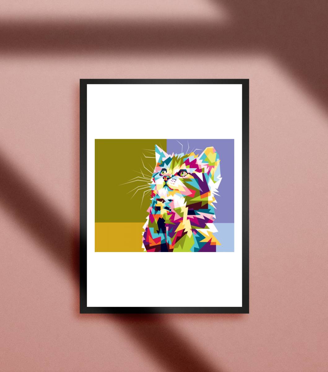 動物★アート★猫★ネコ★CAT★キャット★猫カフェ★グラフィックアート ④★colorful cat★A4アートポスター_画像1