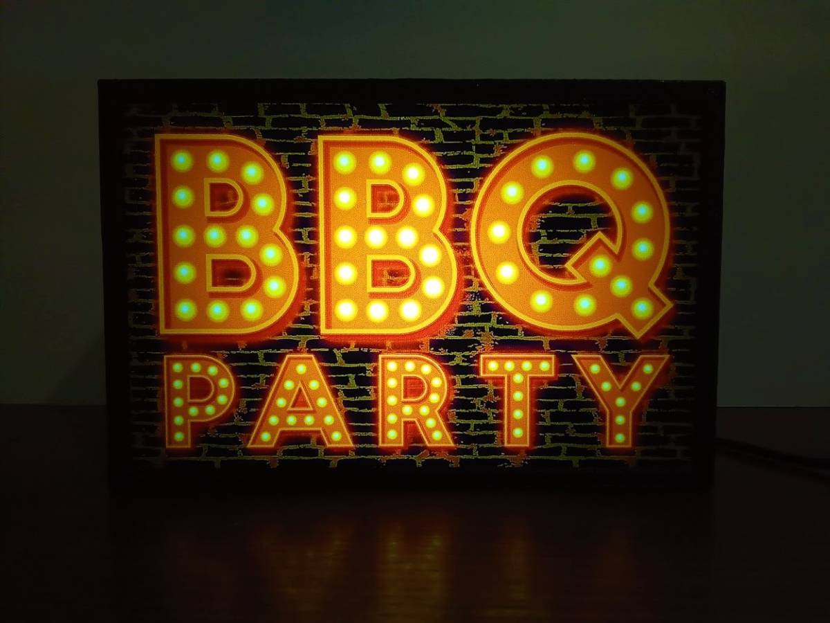 BBQ バーベキュー パーティー 焼肉 宴会 アウトドア キャンプ ミニチュア ランプ 照明 看板 置物 雑貨 LEDライトBOX 電飾看板 電光看板_画像1