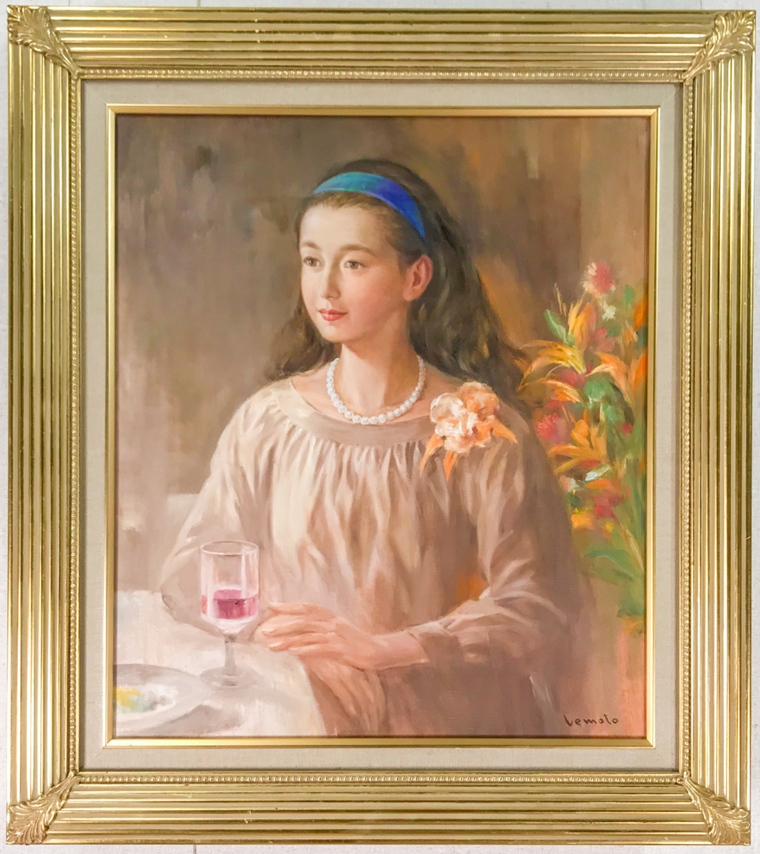 油彩(日本人画家) Yahoo!オークション - 上本善美(1928-) 油彩10号『昼下がり』一