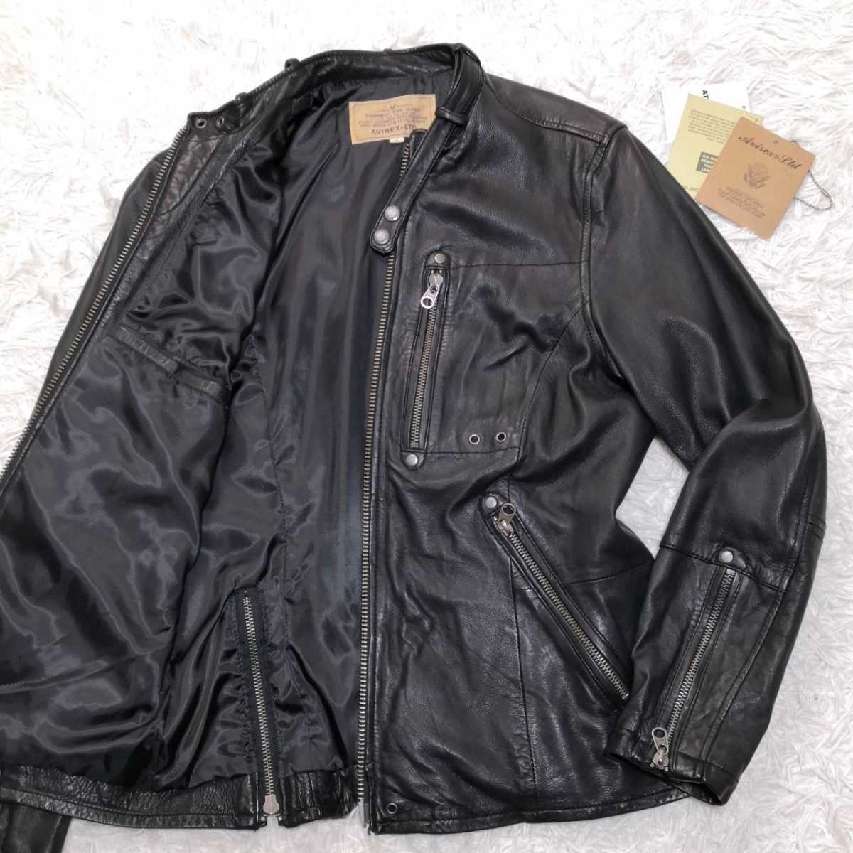 希少L 超美品 アヴィレックス AVIREX ラムレザー シングル ライダース
