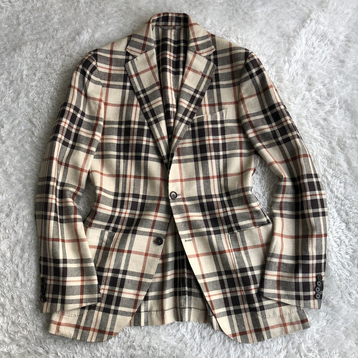 オシャレなチェック織】 ビームスF リネン シルク ウール ジャケット