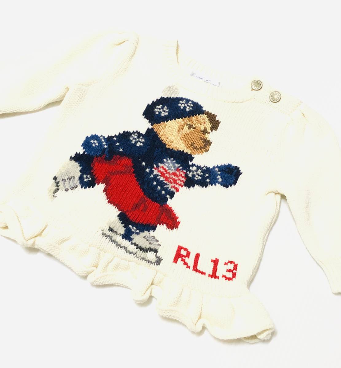 「かわいい~!」 新品 RALPH (ラルフローレン) フリルニット セーター フィギアスケート アイボリー サイズ3month 60㎝ LAUREN ベビー用 「かわいい~!」 新品 RALPH (ラルフローレン) フリルニット セーター フィギアスケート アイボリー サイズ3month 60㎝ LAUREN ベビー用