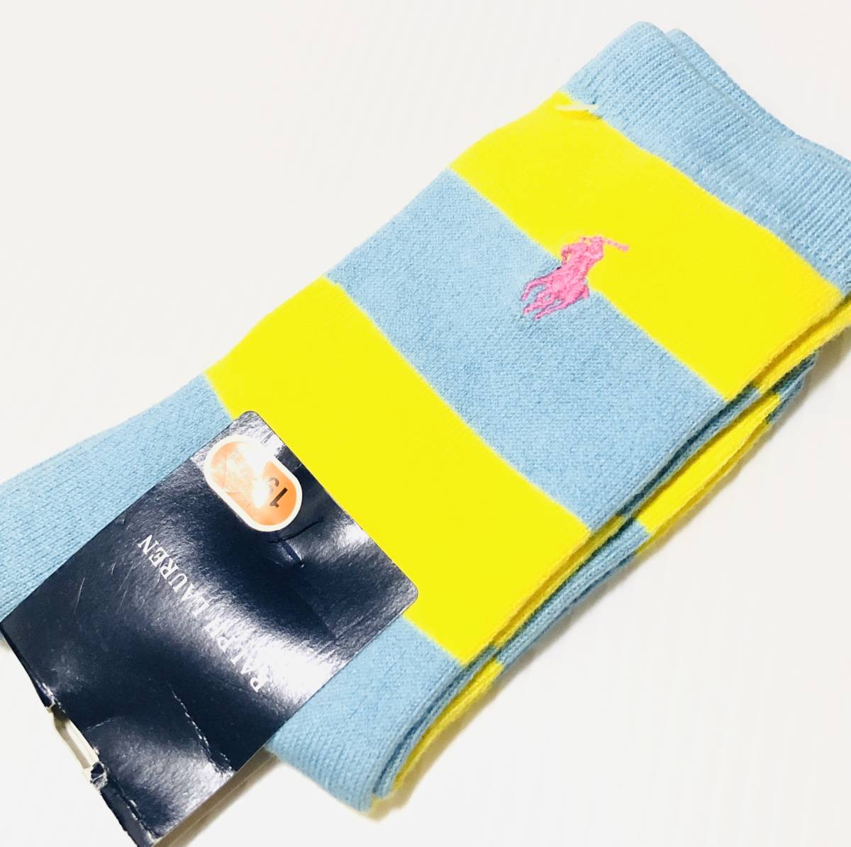 新品　タグ付き　POLO RALPH LAUREN（ラルフローレン）ソックス　靴下　ポロマーク　イエロー×スカイブルー　サイズ19～21cm_画像1