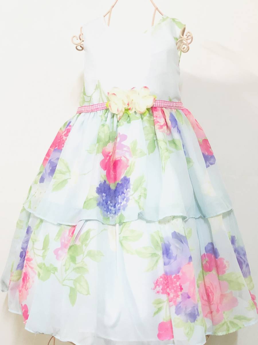 新品 アメリカ購入品 ローズプリント&コサージュ Girl'sドレス