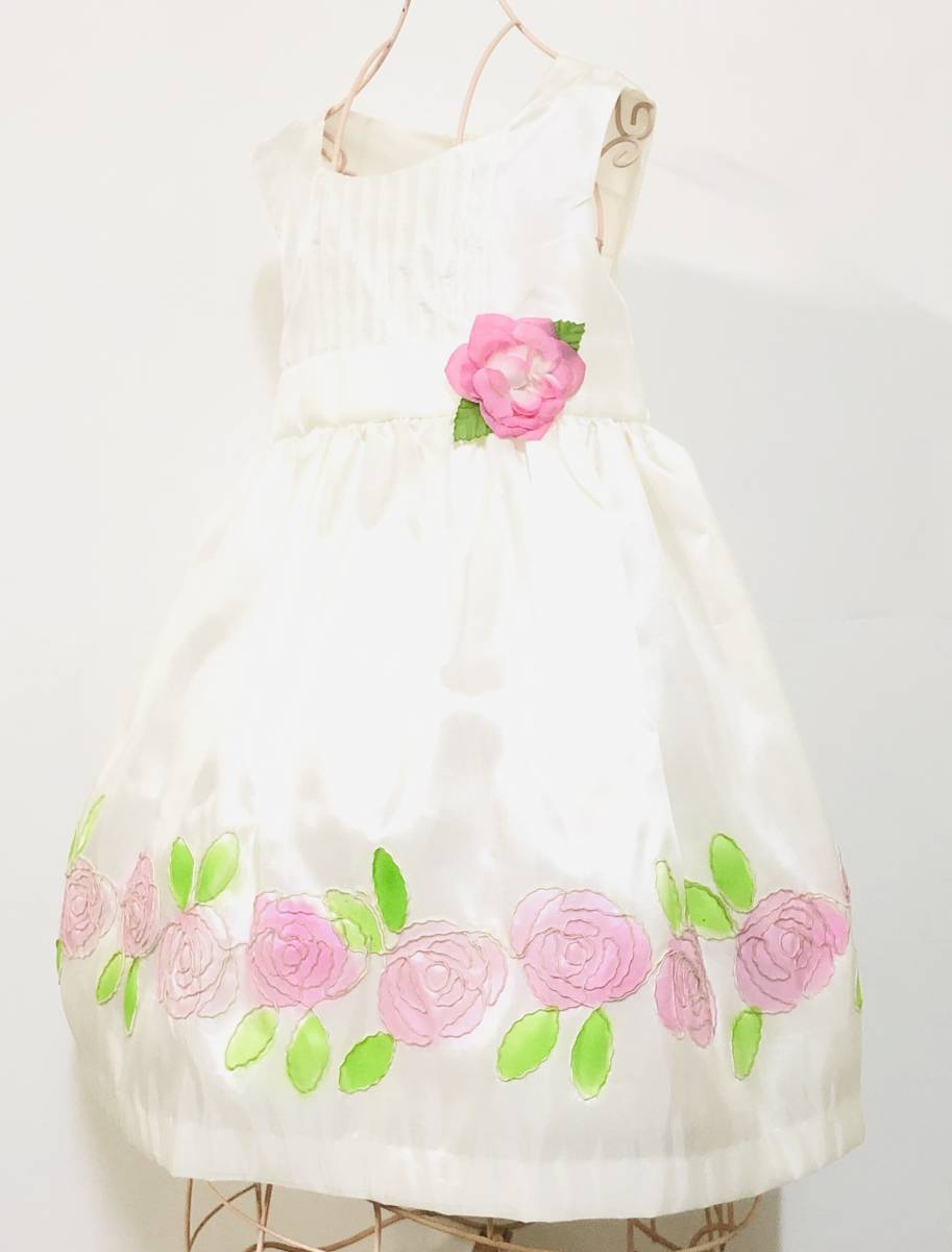 新品　アメリカ購入品　ピンクローズ＆コサージュ　ホワイトＧirl'sドレス　セレモニードレス　サイズ２４month