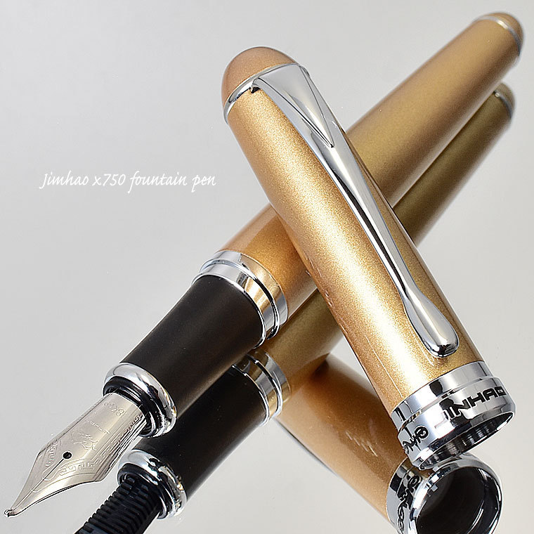 美品 美工筆 万年筆 JINHAO 金豪 X750 ゴールドCT 太軸 カリグラフィー JH77 ペン先:大型18KGP 両用式 超安い 滑らかな書き味 新品 美工ペン