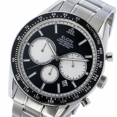 【新品 本物】エルジン ELGIN クロノ クオーツ メンズ 腕時計 FK1401S-B ブラック ブラック エルジン