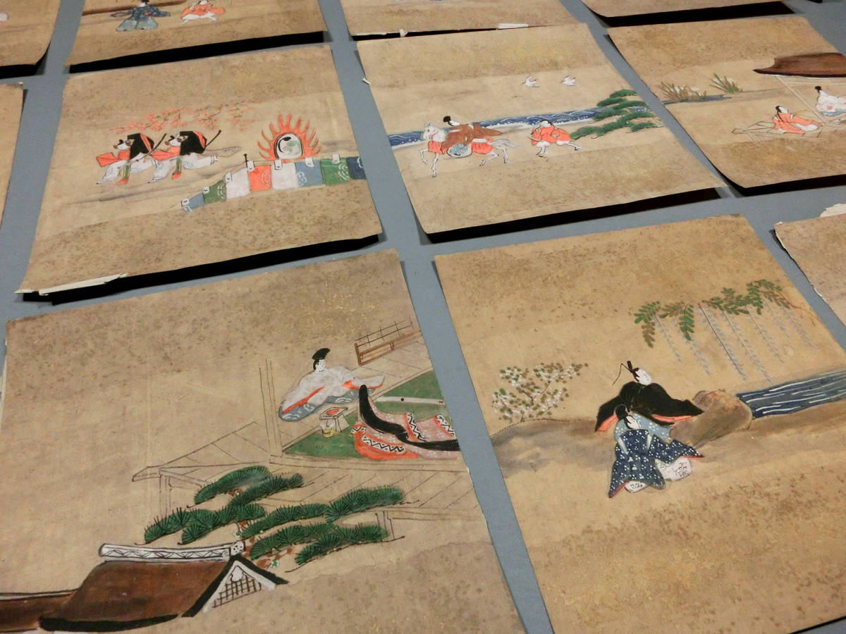 古画 大和絵 公家物語12幕◇江戸初期頃 肉筆 12葉一括 古画 大和絵 公家物語12幕◇江戸初期頃 肉筆 12葉一括