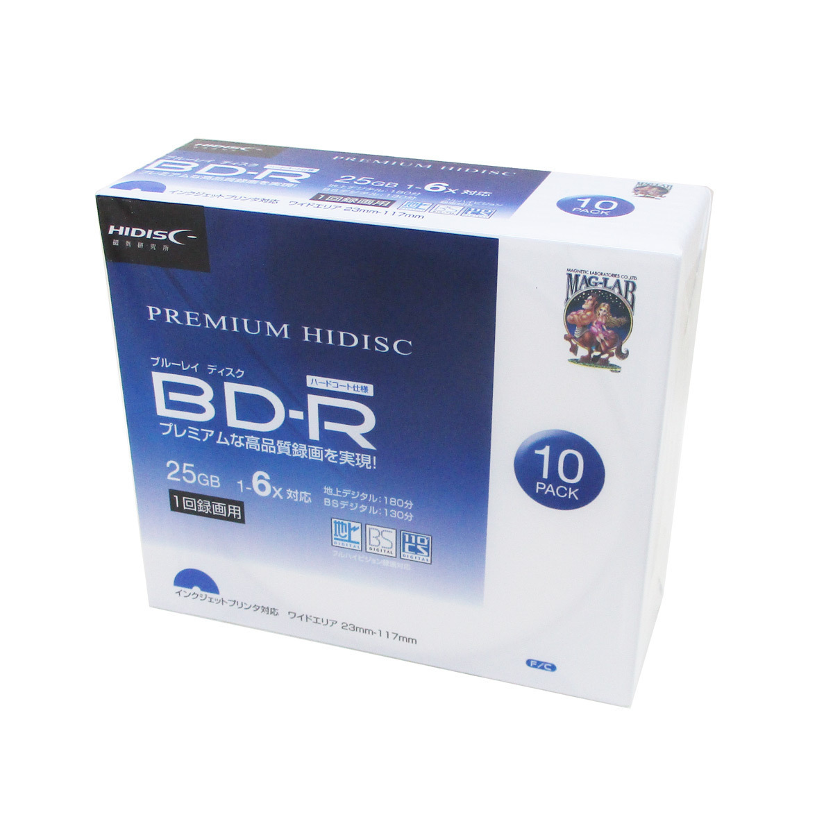 送料無料 BD-R ブルーレイ 録画用 プレミアム 6倍速対応 10枚 25GB スリムケース入 HIDISC HDVBR25RP10SC/0727ｘ２個セット/卸_画像1
