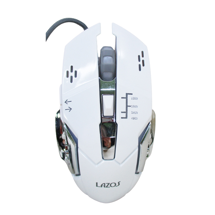 送料無料 有線ゲーミングマウス 6ボタン 全ボタン設定可能 LAZOS ホワイト L-MSG6-W/5977ｘ１個_画像1
