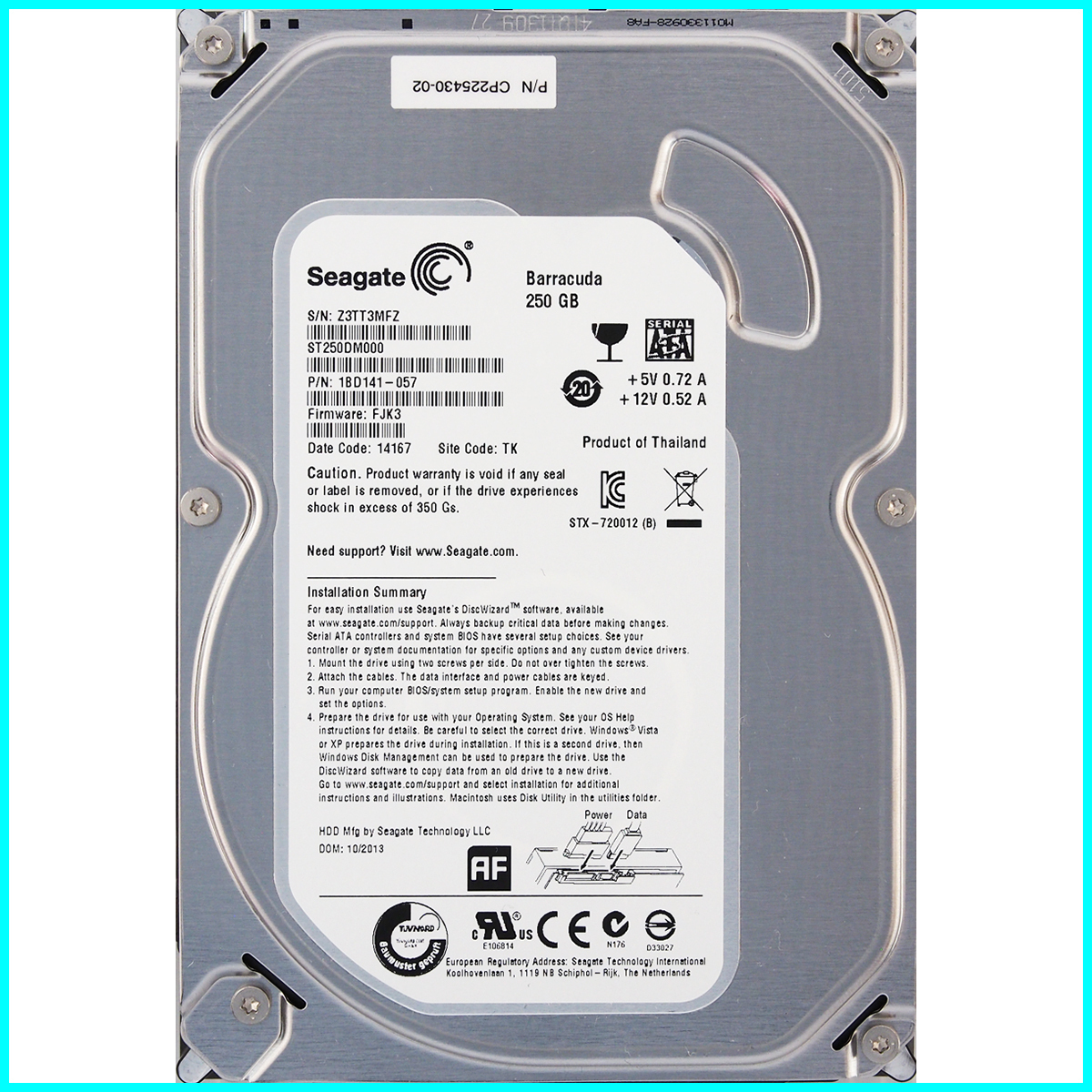 Seagate ST250DM000-1BD141-057 富士通 CP225430-02 3.5インチ SATA600 250GB 1076回 11152時間_画像1