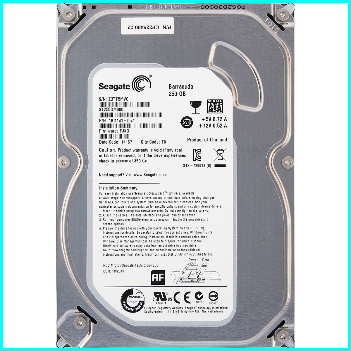 Seagate ST250DM000-1BD141-057 富士通 CP225430-02 3.5インチ SATA600 250GB 1073回 11805時間_画像1