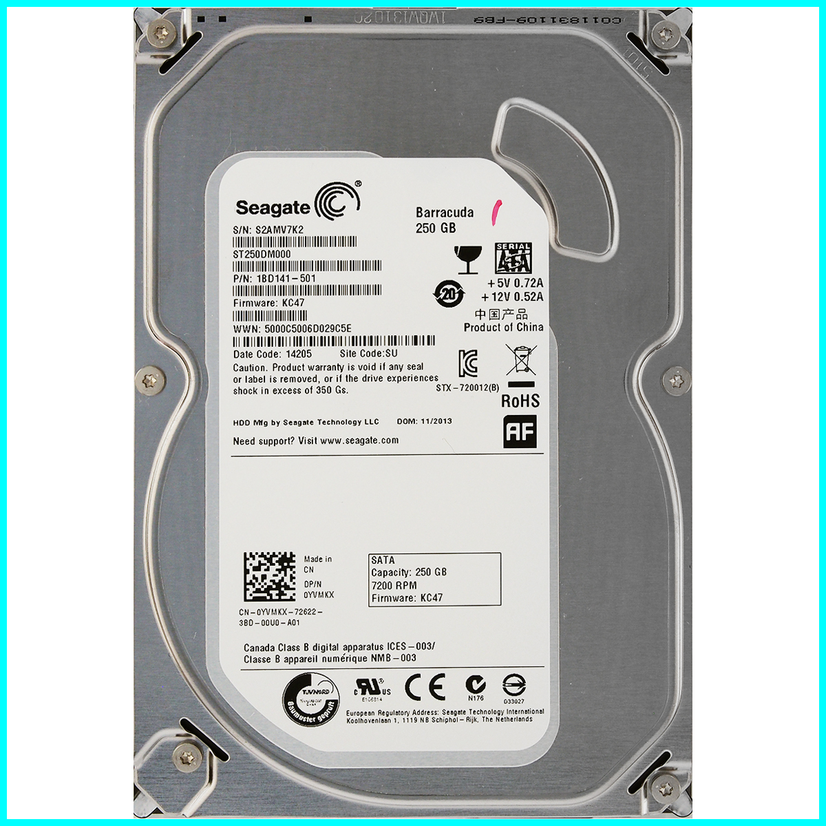 Seagate ST250DM000-1BD141-501 DP/N 0YVMKX 3.5インチ SATA600 250GB 2166回 7031時間_画像1