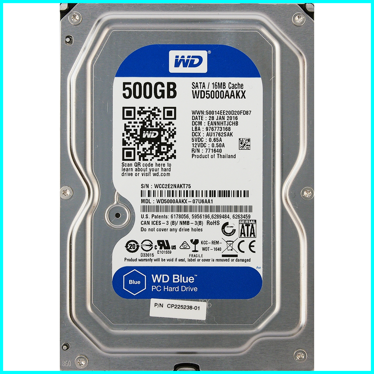 Western Digital WD5000AAKX-07U6AA1 富士通 P/N CP225238-01 3.5インチ SATA600 500GB 8486回 9701時間_画像1