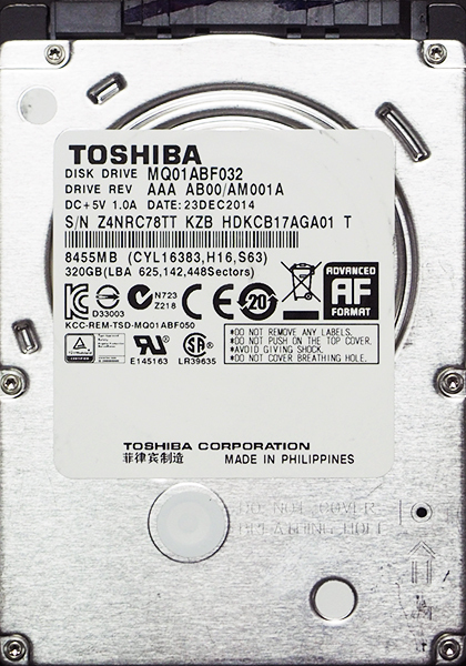 TOSHIBA MQ01ABF032 2.5インチ 7mm SATA600 320GB 87回 17908時間_画像1