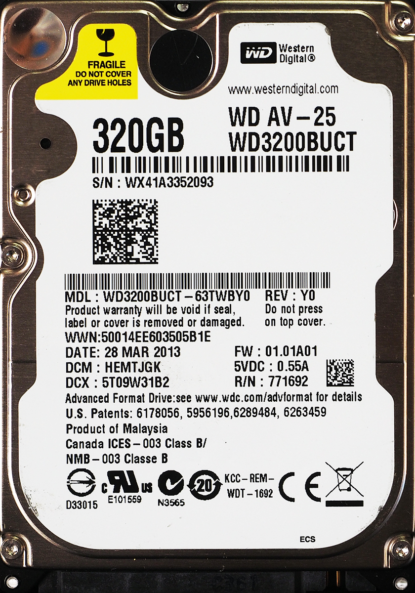 Western Digital WD AV-25 WD3200BUCT-63TWBY0 2.5インチ 9.5mm SATA300 320GB 10687回 9745時間_画像1