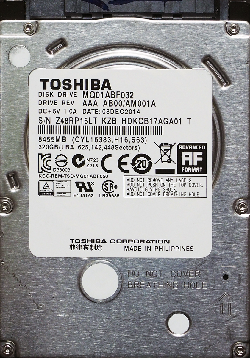 TOSHIBA MQ01ABF032 2.5インチ 7mm SATA600 320GB 48回 17341時間_画像1