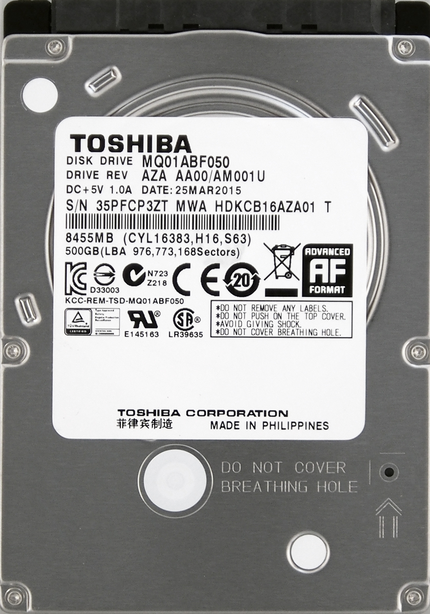 東芝 MQ01ABF050 2.5インチ 7mm SATA600 500GB 575回 920時間_画像1