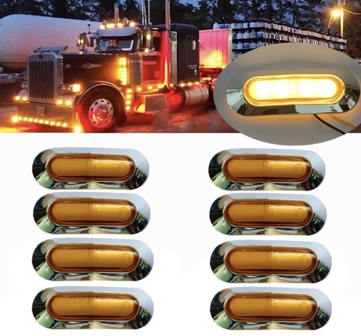 SALE!!【新品】トラック照明 LEDサイドライト トレーラー照明 9.3*3.3*1.9cm アウトラインマーカーランプ 12-24V 装飾 琥珀色 8灯セット_画像1