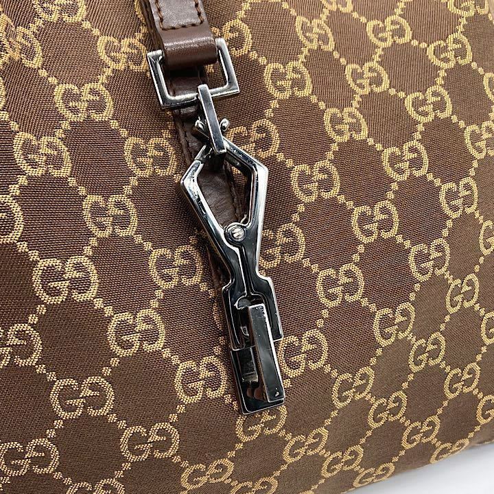 1円〜 美品 GUCCI グッチ ハンドバッグ ジャッキー GG シマ ホースビット シルバー金具 ブラウン 茶色 ロゴ 刻印 レザー ギャランティ付き_画像9