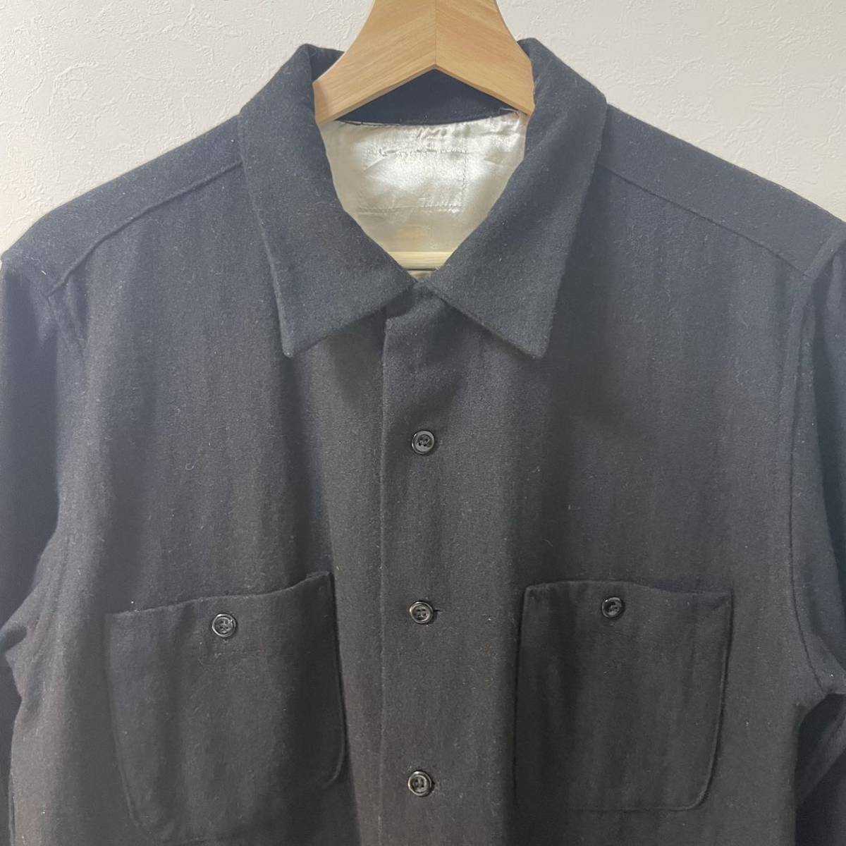 50s〜60s TOWN CRAFT M ブラック ウールシャツ ビンテージ タウン